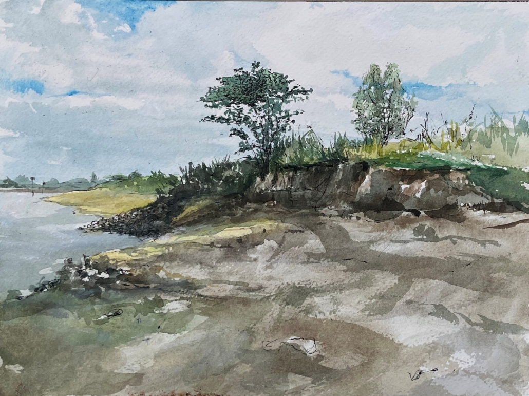2026-Oever van de Waal bij Tiel-1-23x31cm aquarel pen
